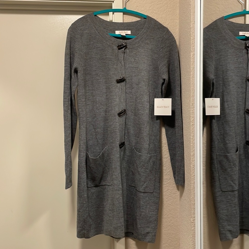 Wool blend Ellen Tracy long gray cardigan